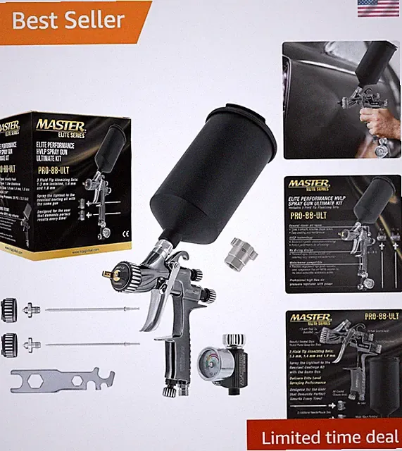Master Elite PRO-88 HVLP Spray Gun Kit - 3 Tips & 1L Cup for Perfect Finishes