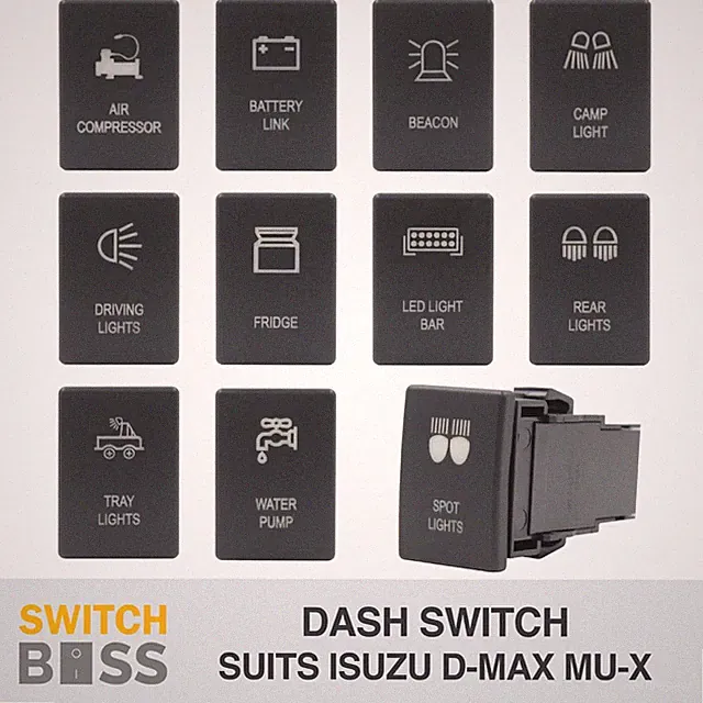 Push Switch ALL STYLES Suit ISUZU D-MAX MU-X 3rd GEN Dash 12v Blue LED