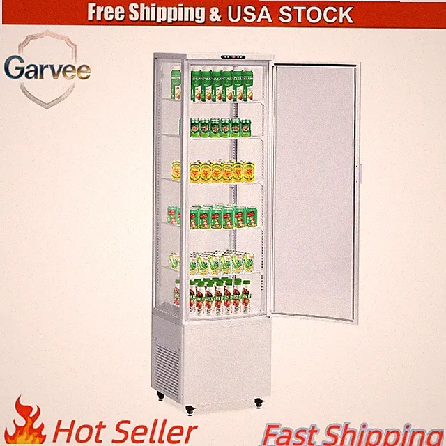 Upright Commercial Display Fridge, 10.9Cu Ft, Tempered Glass Door, Beverage Cool